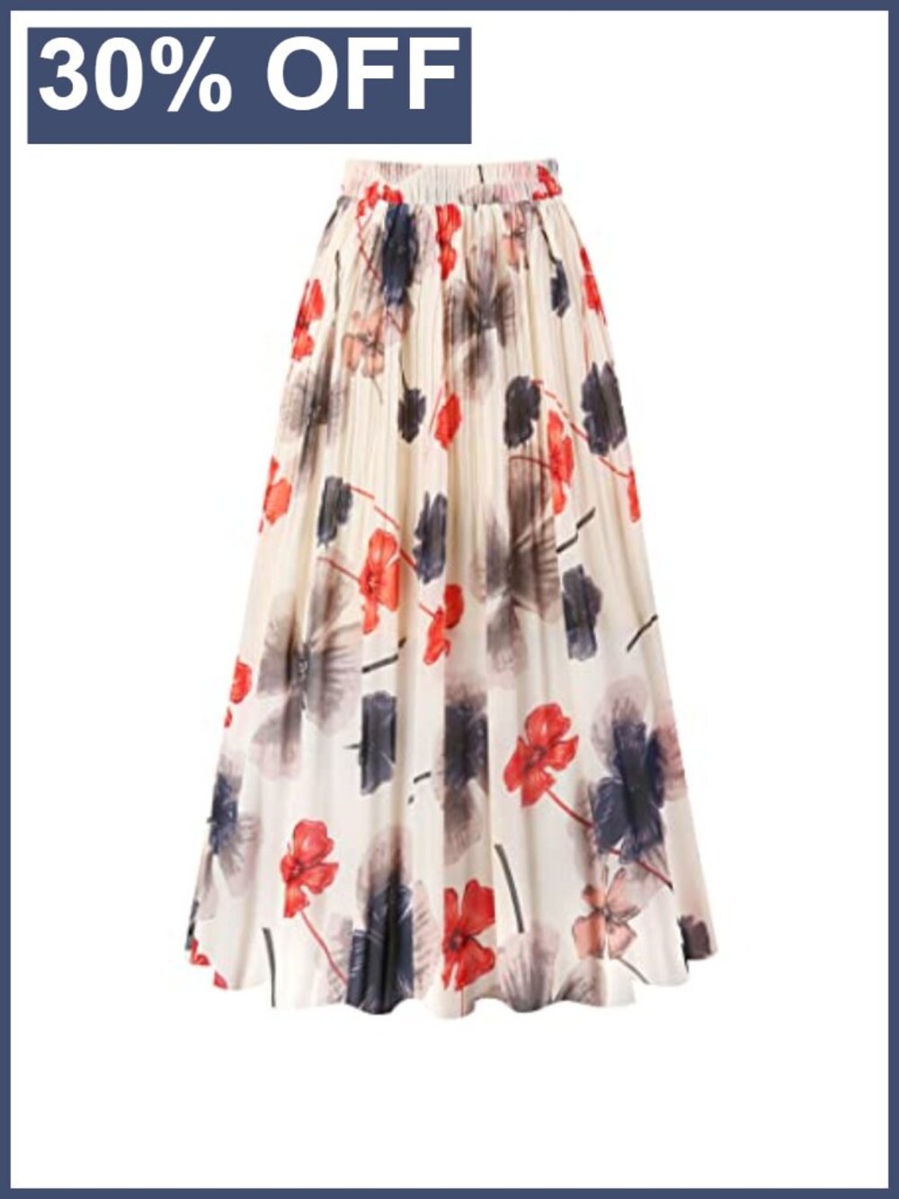 Pleated A-Line Midi Skirt Chiffon High Waist Lined